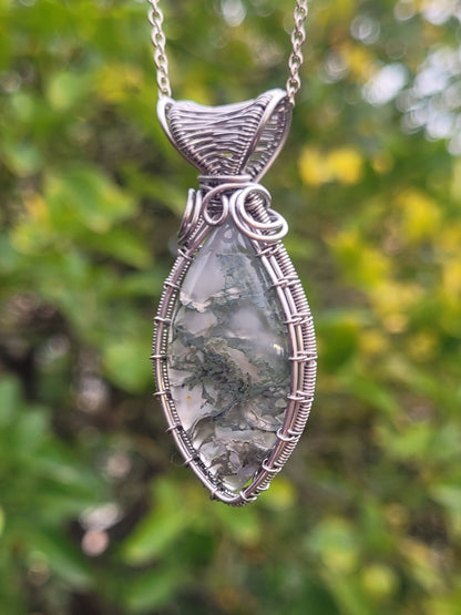 Moss Agate Wire Wrapped Pendant
