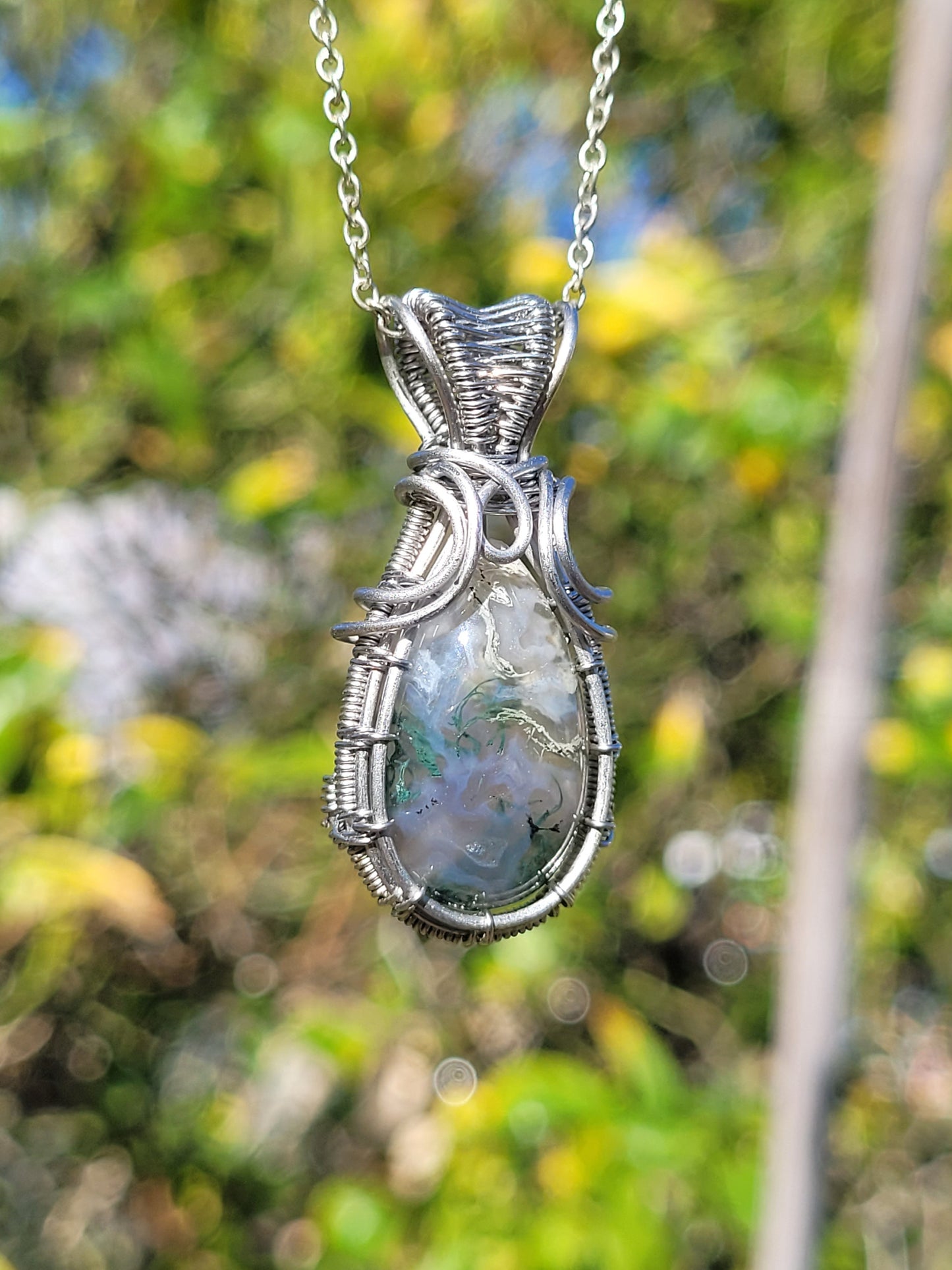 Moss Agate Wire Wrapped Pendant