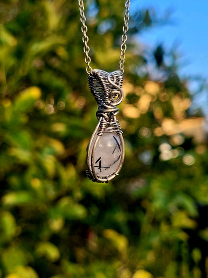 Tourmalinated Quartz Wire Wrapped Pendant