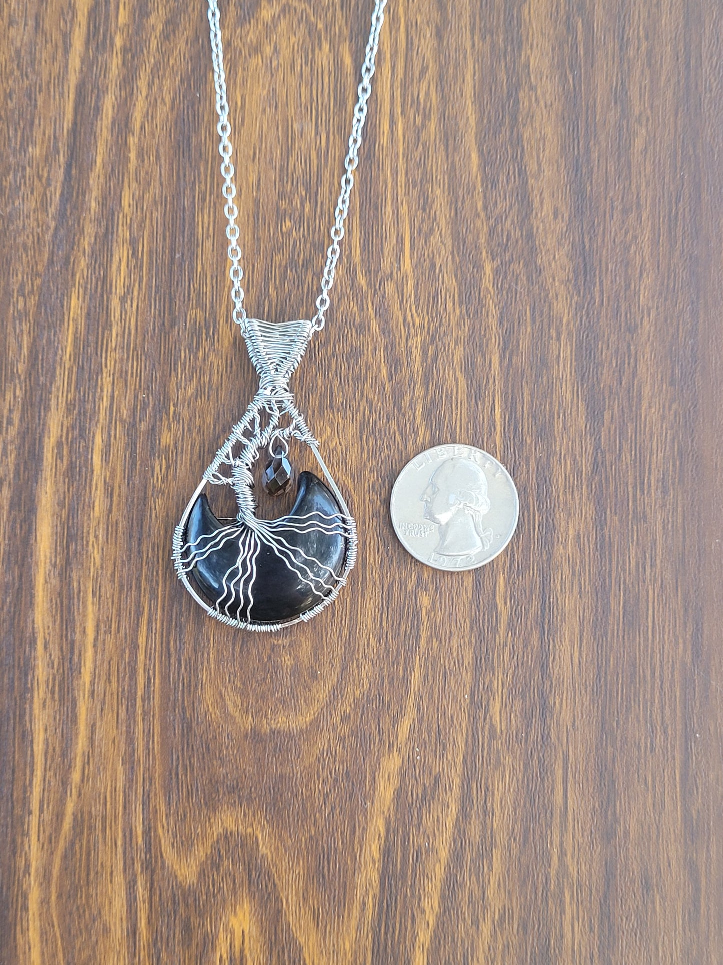 Black Onyx + Smoky Quartz Tree Pendant