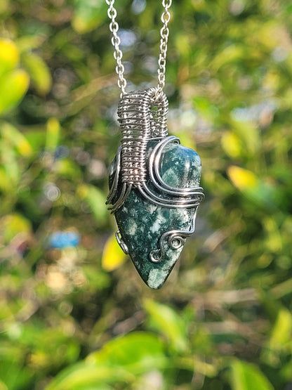 Moss Agate Wire Wrapped Pendant