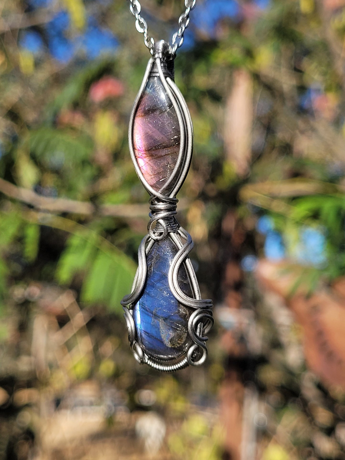 Double Labradorite Wire Wrapped Pendant