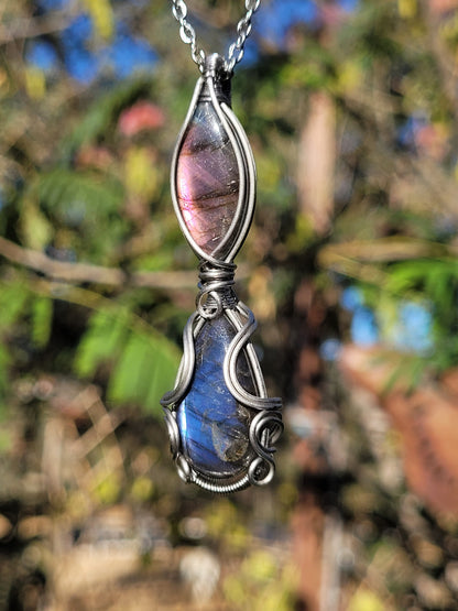 Double Labradorite Wire Wrapped Pendant