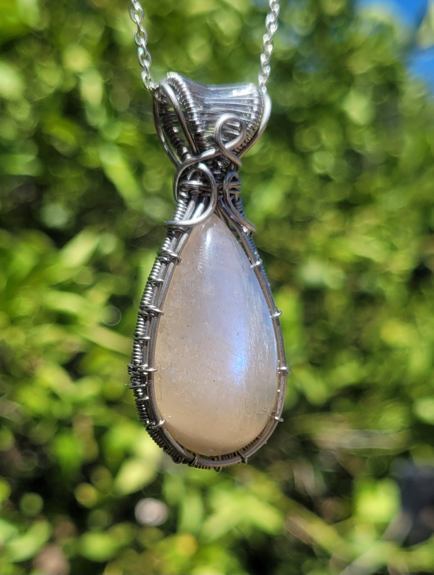 Belomorite Moonstone Wire Wrapped Pendant
