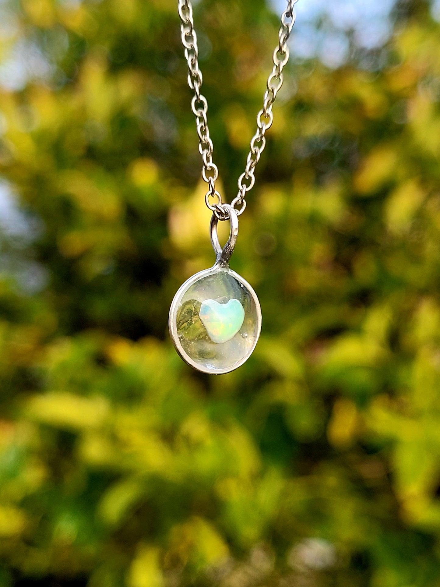Opal Heart Silversmithed Pendant