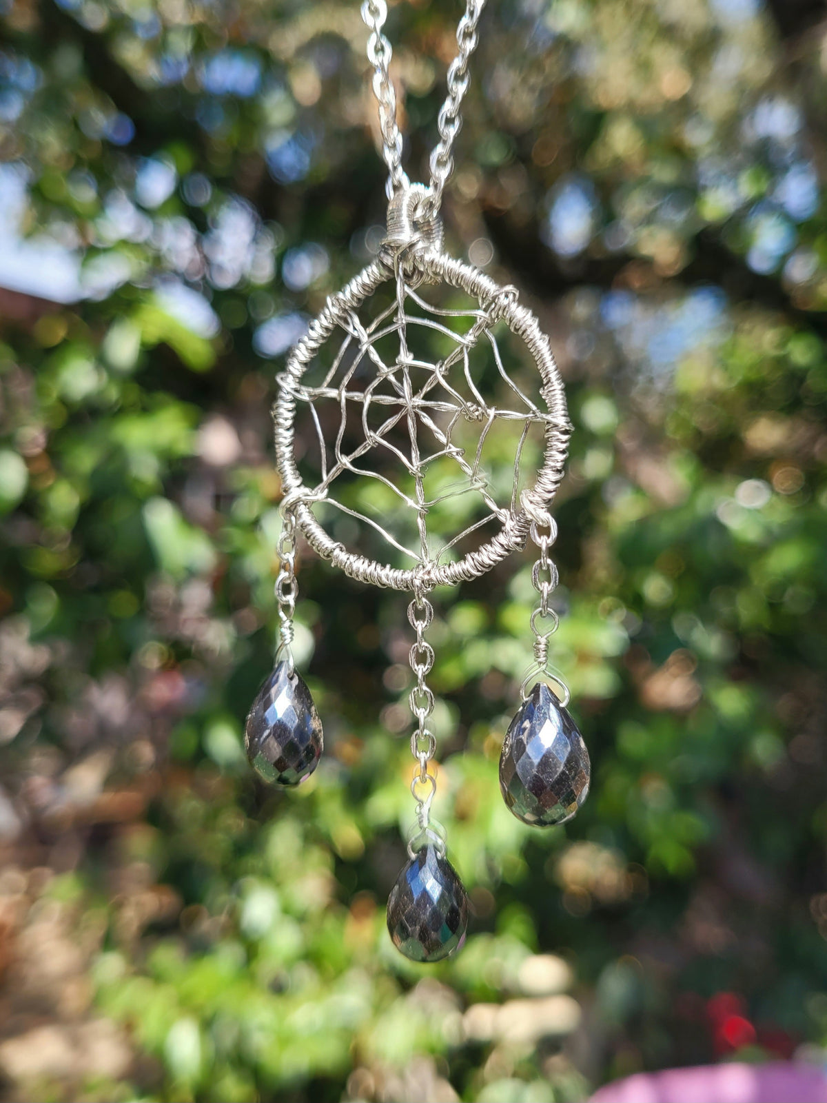 Hematite Spiderweb Pendant