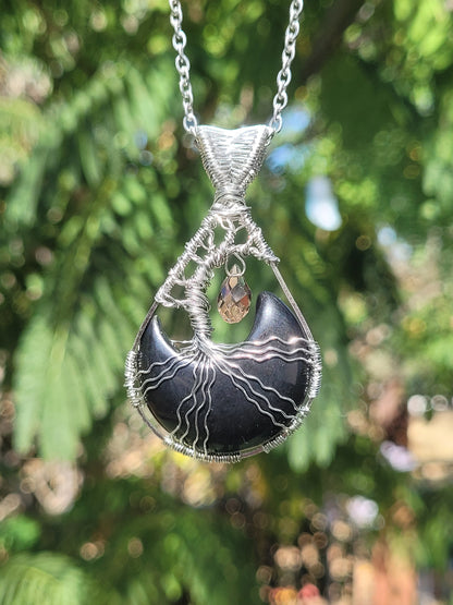 Black Onyx + Smoky Quartz Tree Pendant