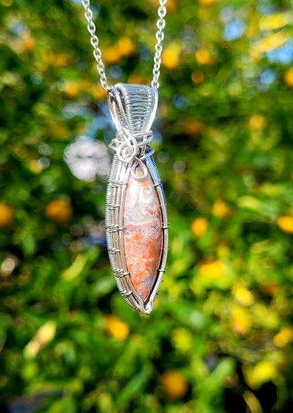 Red Moss Agate Wire Wrapped Pendant