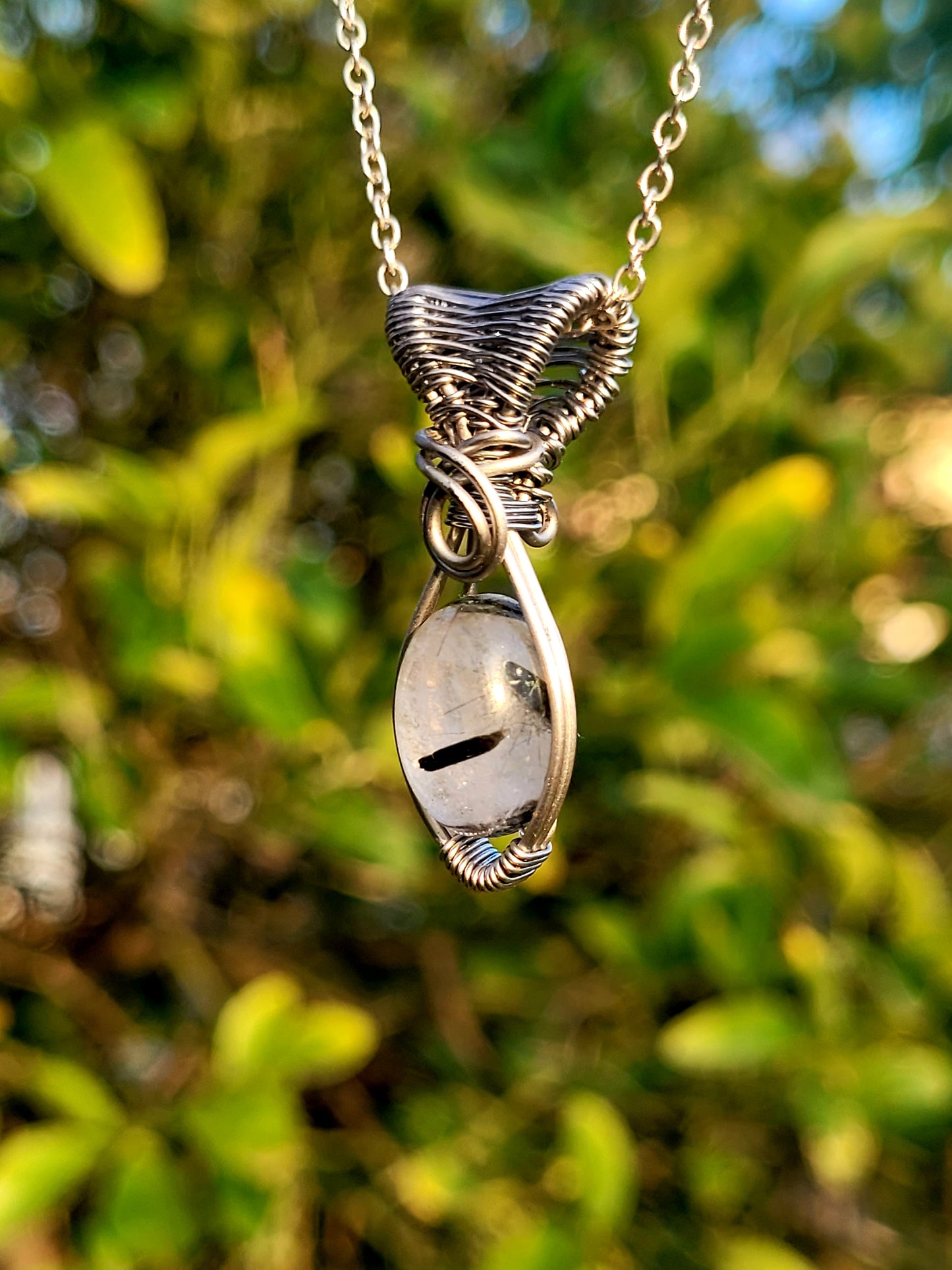 Tourmalinated Quartz Wire Wrapped Pendant