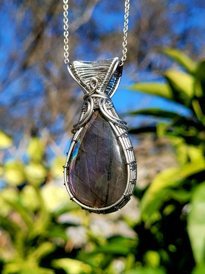 Purple Labradorite Wire Wrapped Pendant