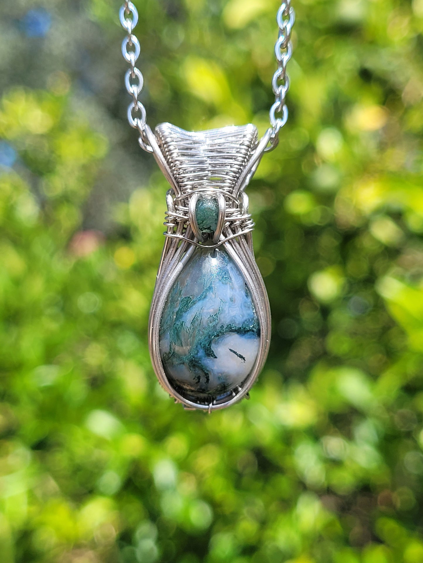 Moss Agate Wire Wrapped Pendant