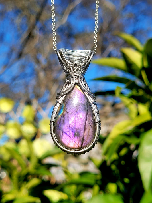 Purple Labradorite Wire Wrapped Pendant