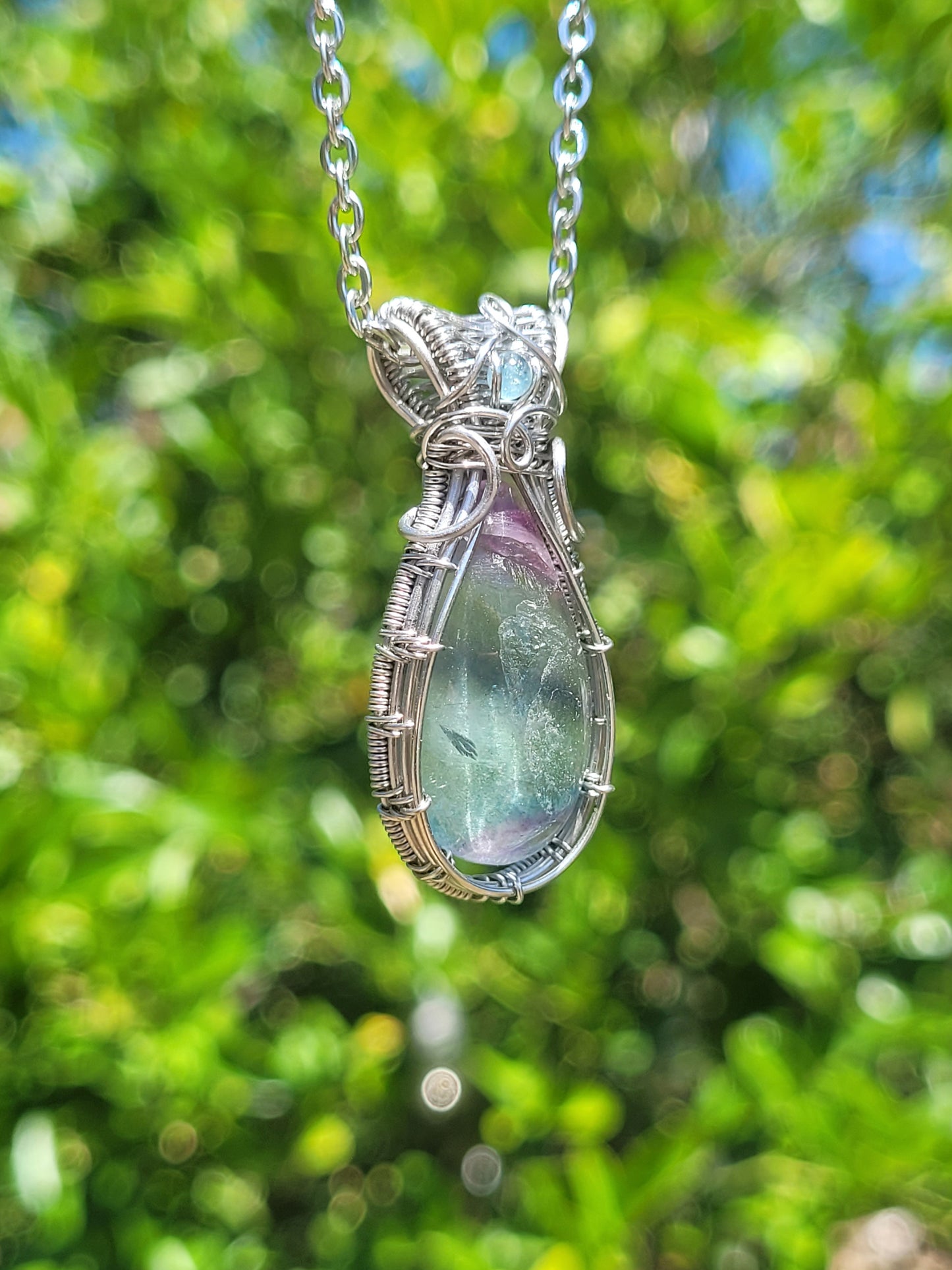 Fluorite + Aquamarine Pendant