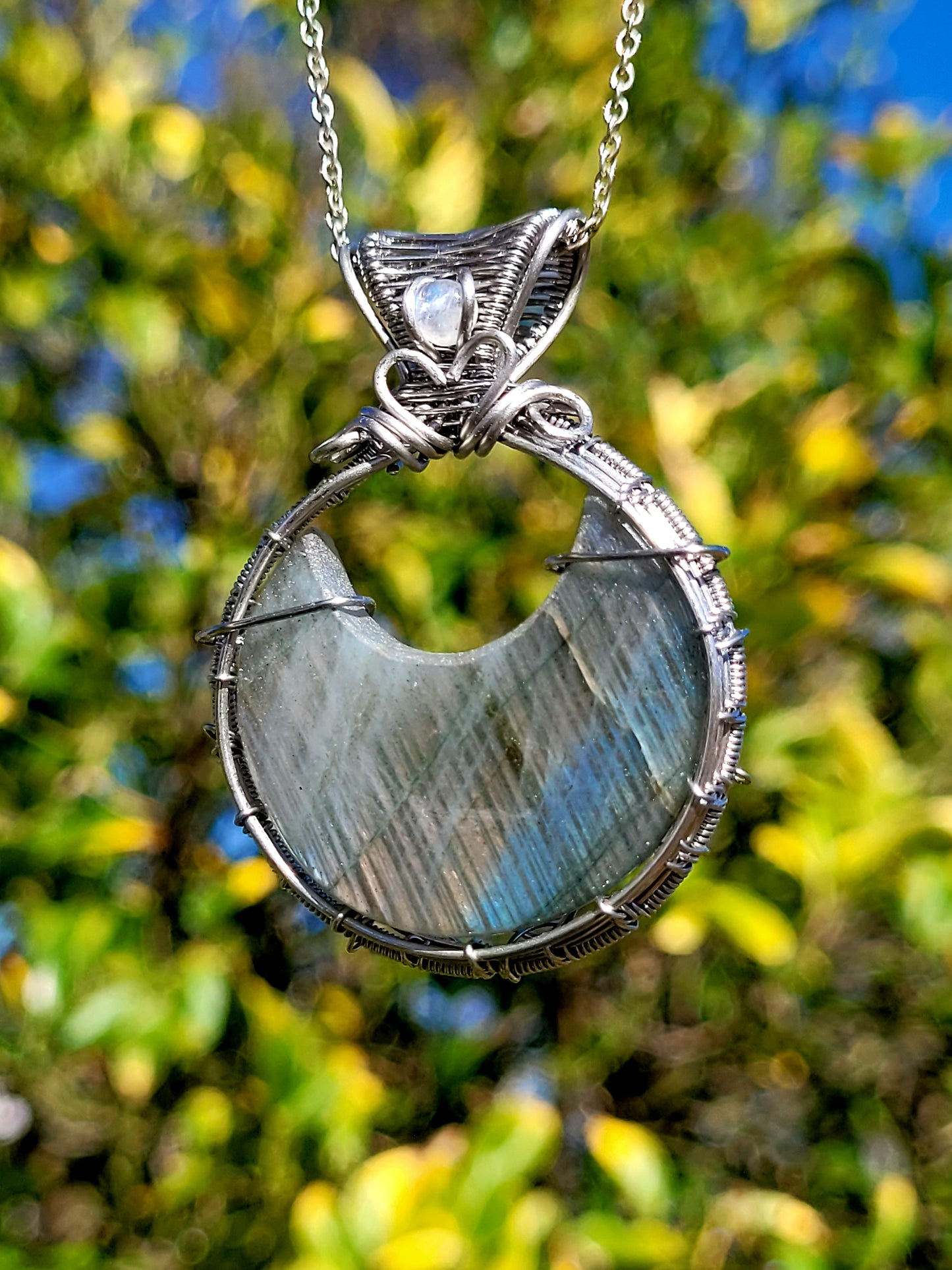 Labradorite + Moonstone Wire Wrapped Pendant