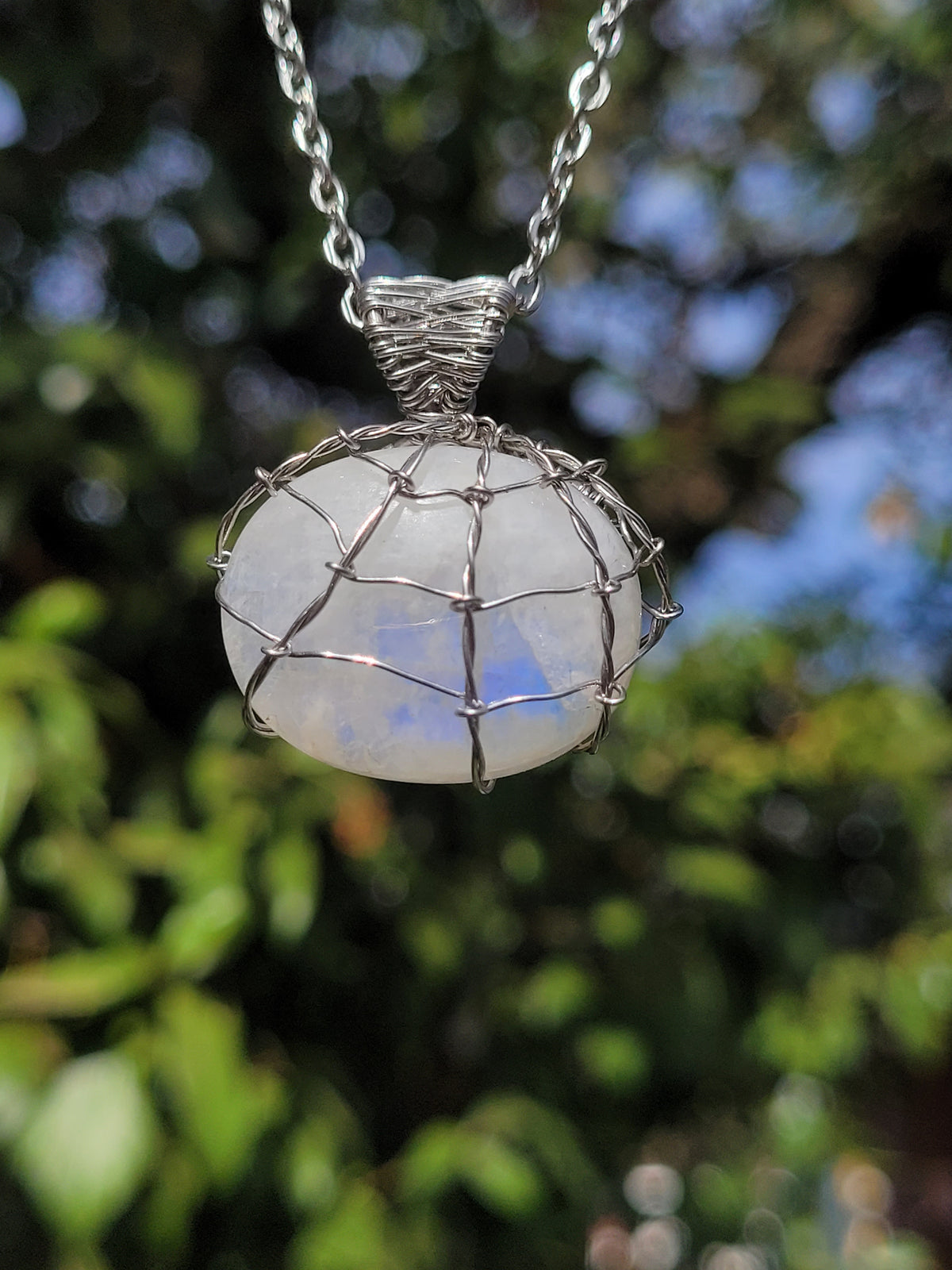 Moonstone Spiderweb Pendant
