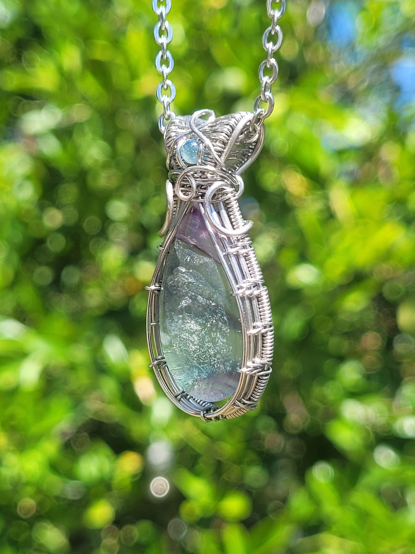 Fluorite + Aquamarine Pendant