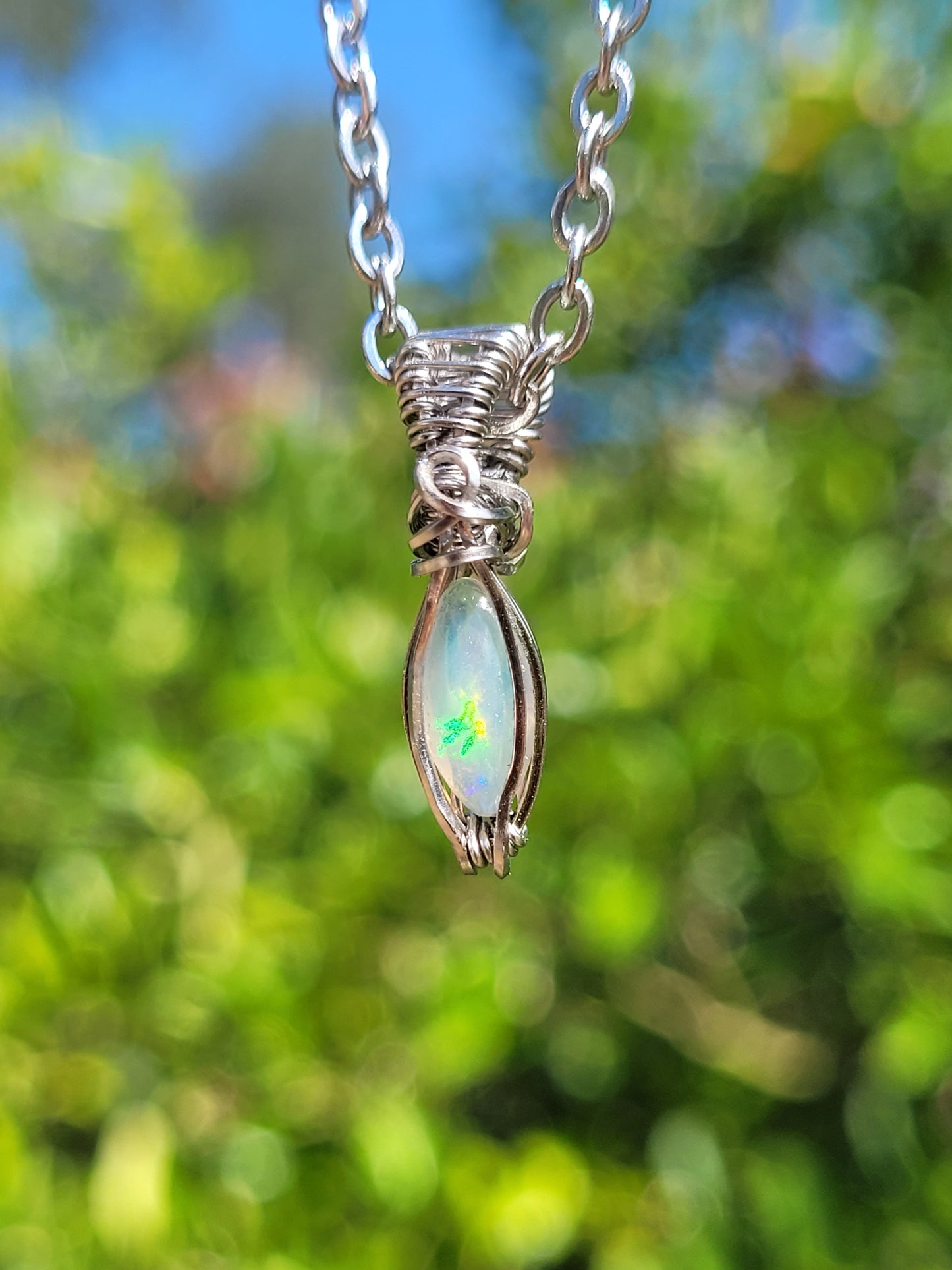 Mini Opal Wire Wrapped Pendant