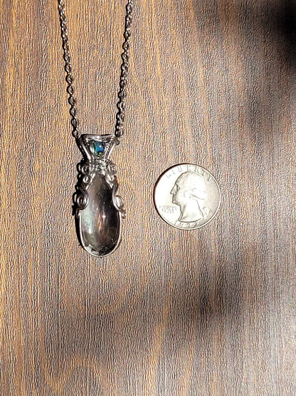 Fluorite + Abalone Wire Wrapped Pendant