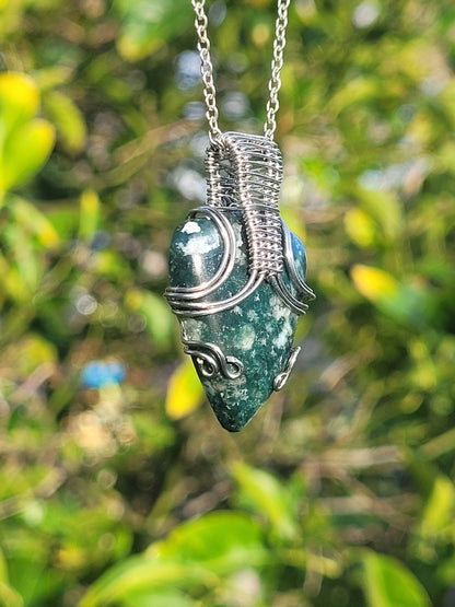 Moss Agate Wire Wrapped Pendant