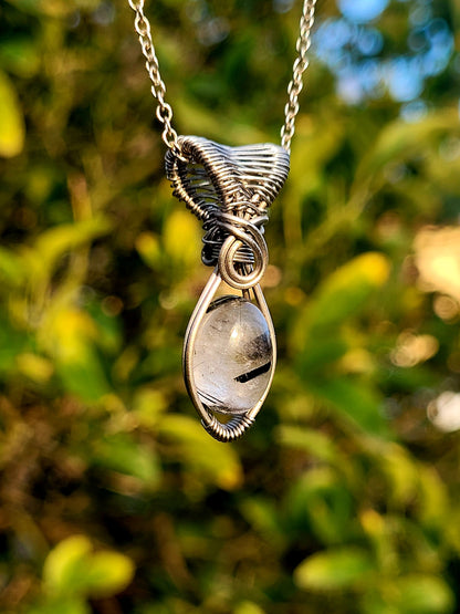 Tourmalinated Quartz Wire Wrapped Pendant
