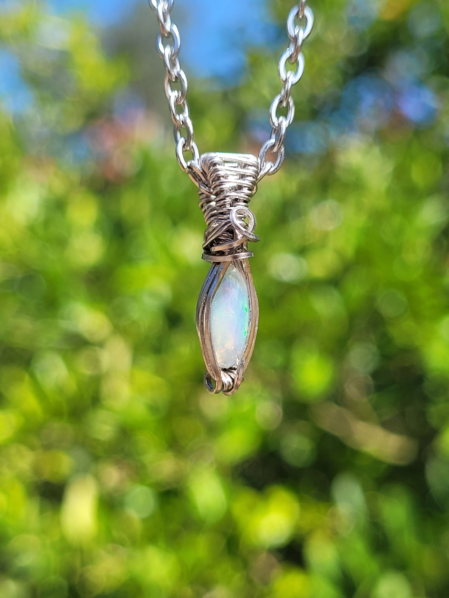 Mini Opal Wire Wrapped Pendant