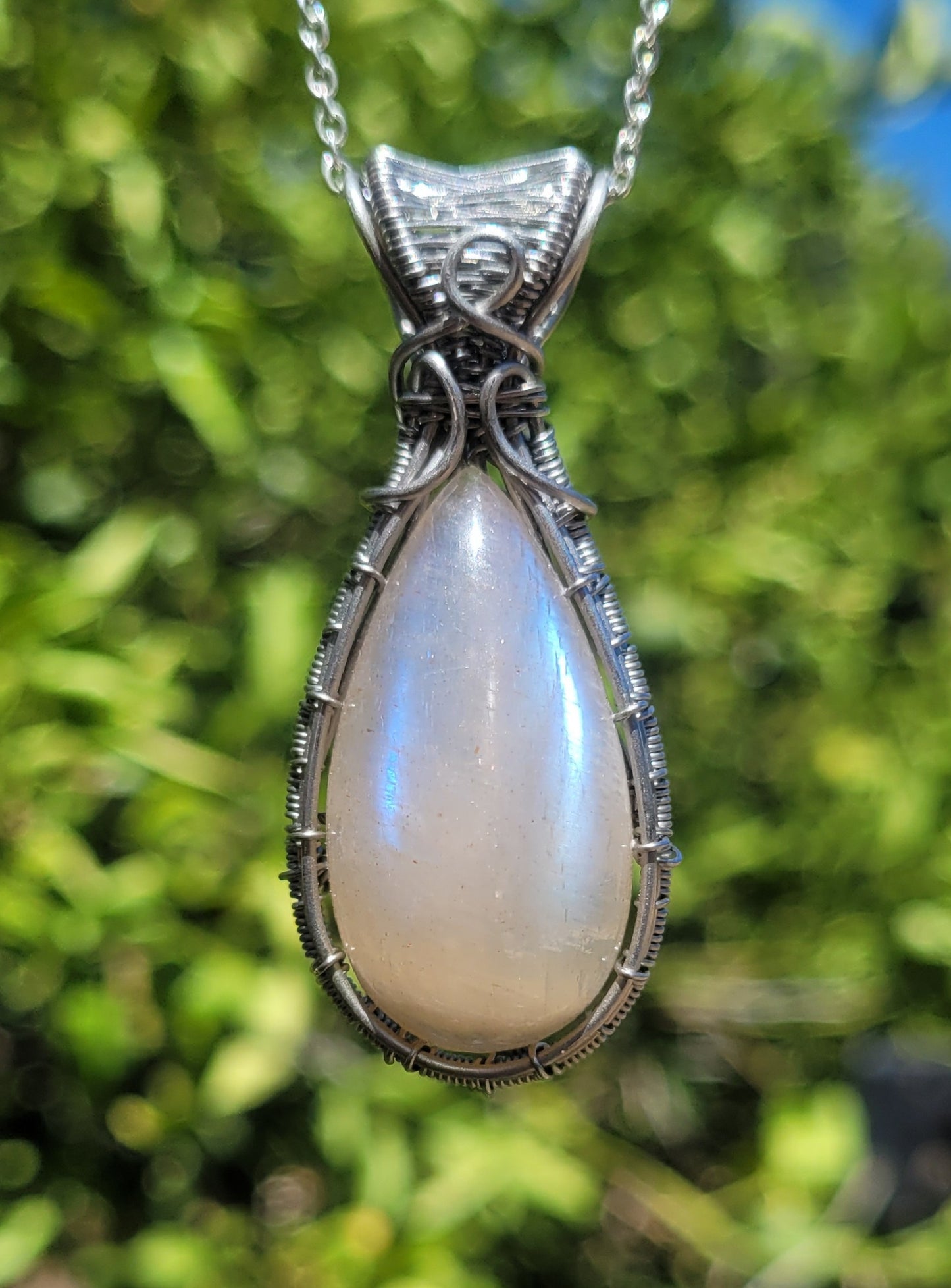 Belomorite Moonstone Wire Wrapped Pendant