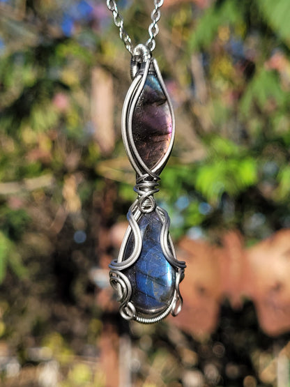 Double Labradorite Wire Wrapped Pendant