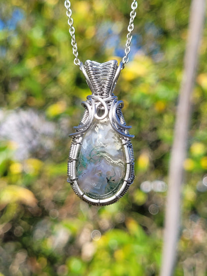 Moss Agate Wire Wrapped Pendant