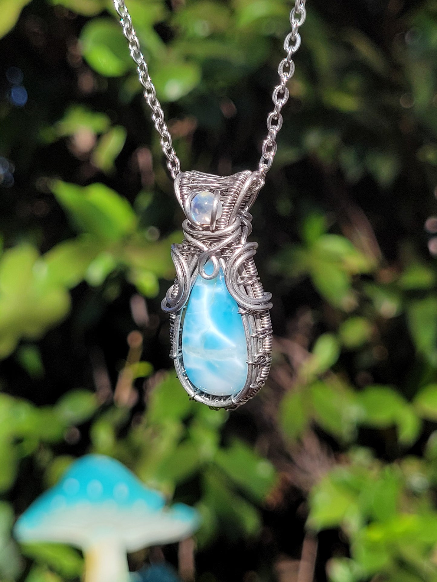 Larimar + Moonstone Wire Wrapped Pendant