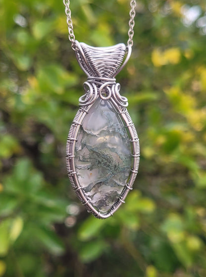 Moss Agate Wire Wrapped Pendant