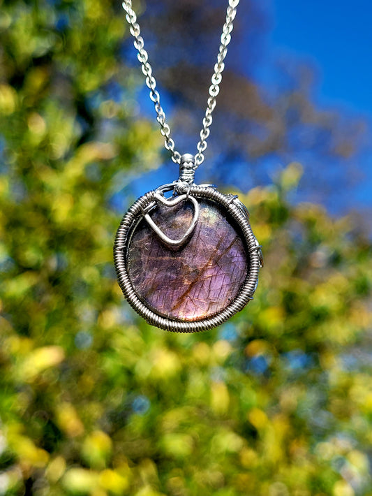 Purple Labradorite Wire Wrapped Pendant