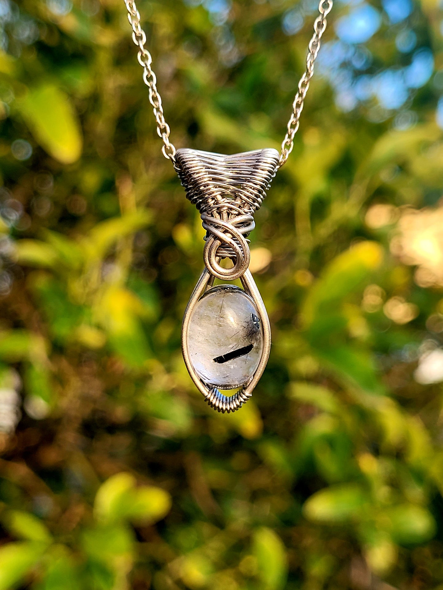 Tourmalinated Quartz Wire Wrapped Pendant
