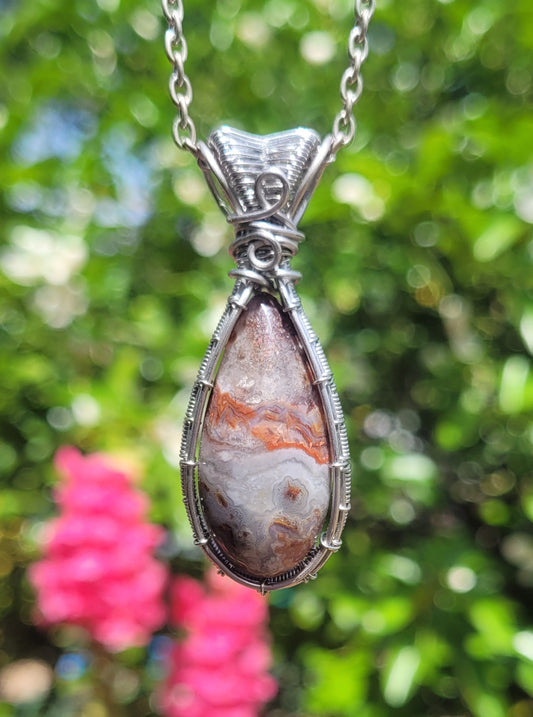 Crazy Lace Agate Wire Wrapped Pendant