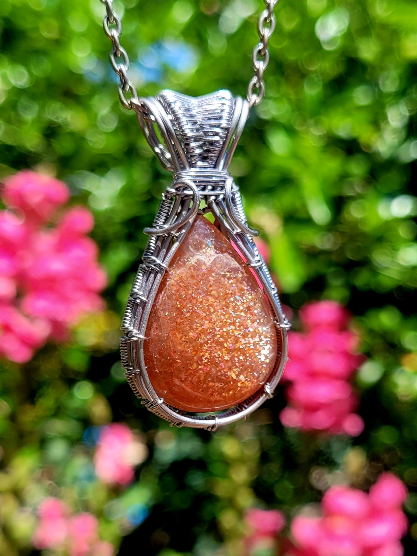 Confetti Sunstone Wire Wrapped Pendant