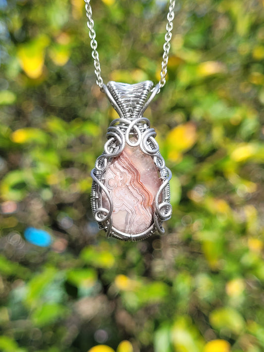 Crazy Lace Agate Wire Wrapped Pendant