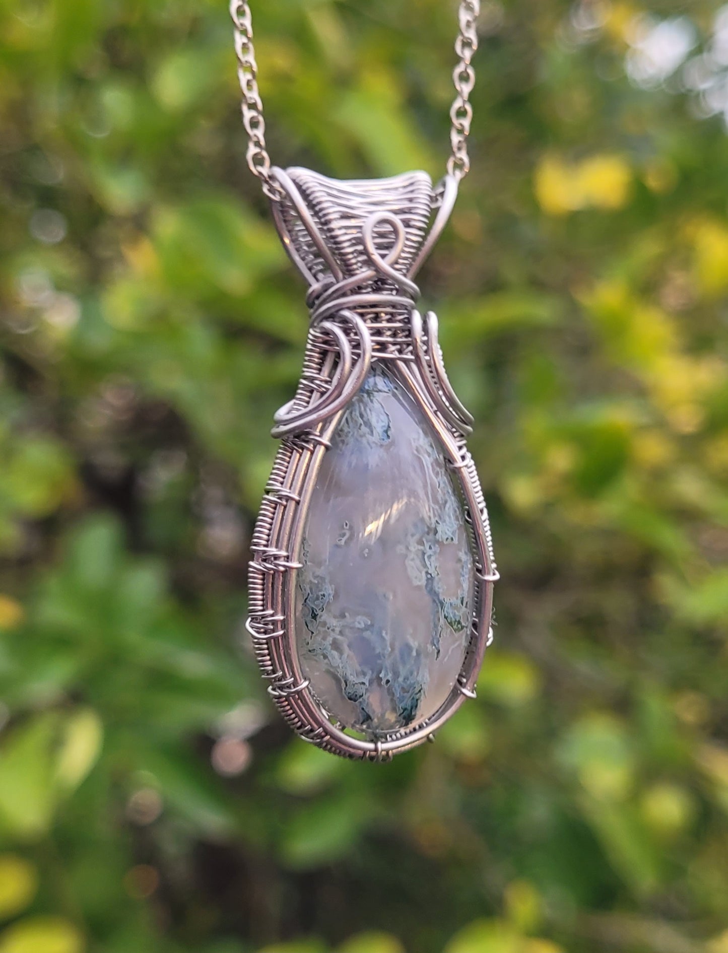 Moss Agate Wire Wrapped Pendant