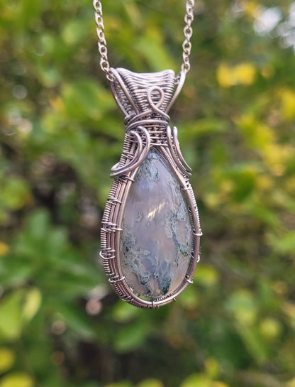 Moss Agate Wire Wrapped Pendant