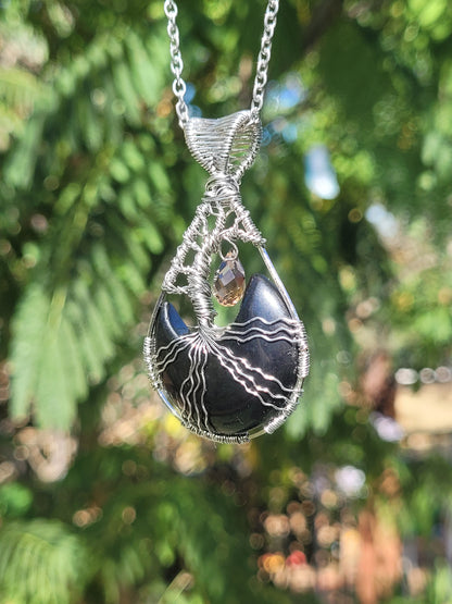 Black Onyx + Smoky Quartz Tree Pendant
