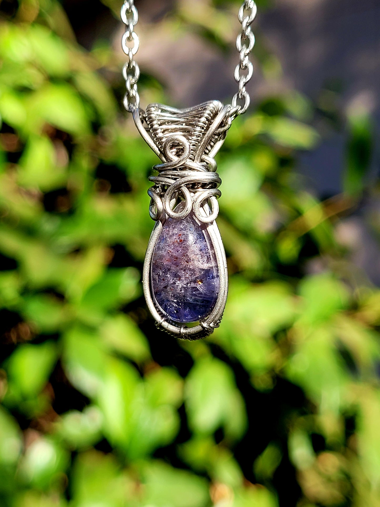 Sunstone Iolite Wire Wrapped Pendant