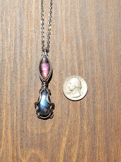 Double Labradorite Wire Wrapped Pendant
