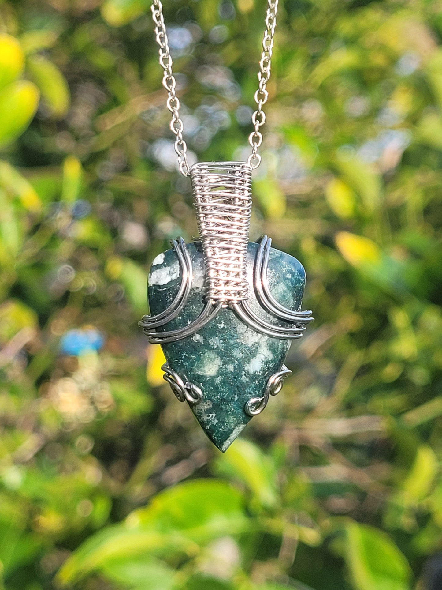 Moss Agate Wire Wrapped Pendant