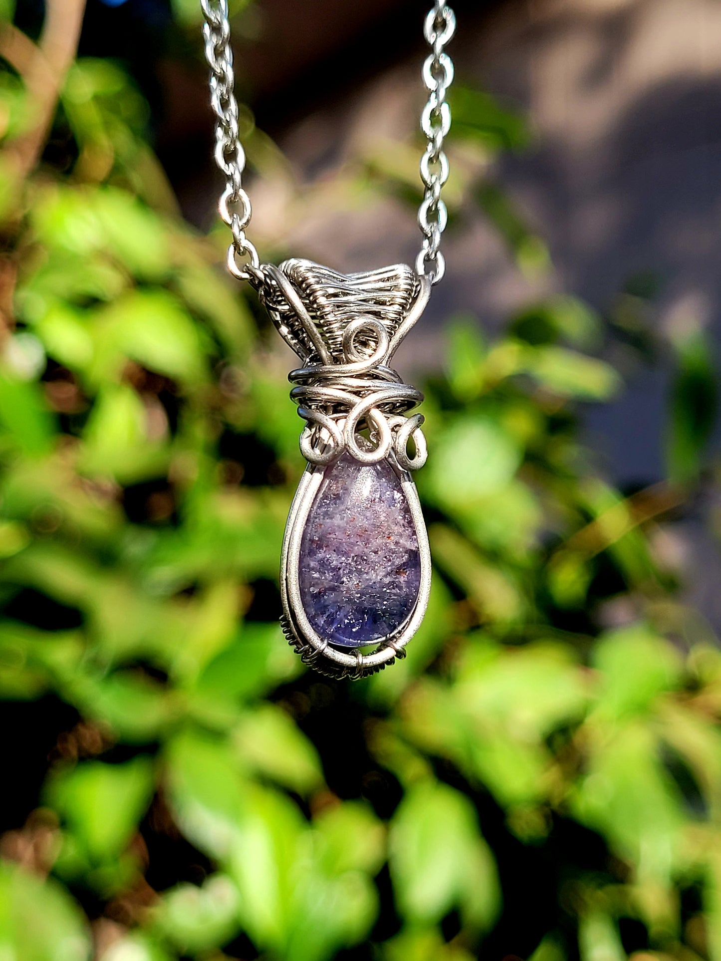Sunstone Iolite Wire Wrapped Pendant