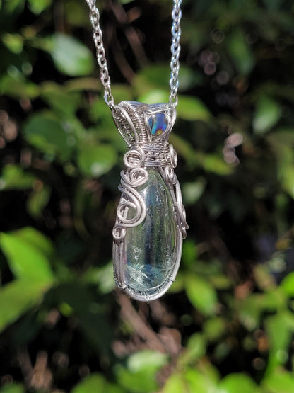 Fluorite + Abalone Wire Wrapped Pendant