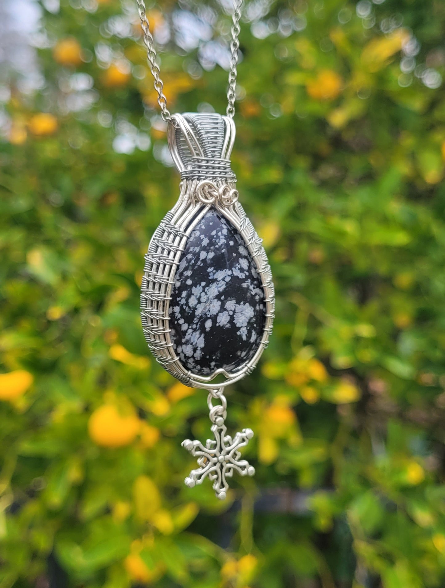 Snowflake Obsidian Wire Wrapped Pendant