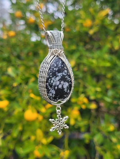 Snowflake Obsidian Wire Wrapped Pendant