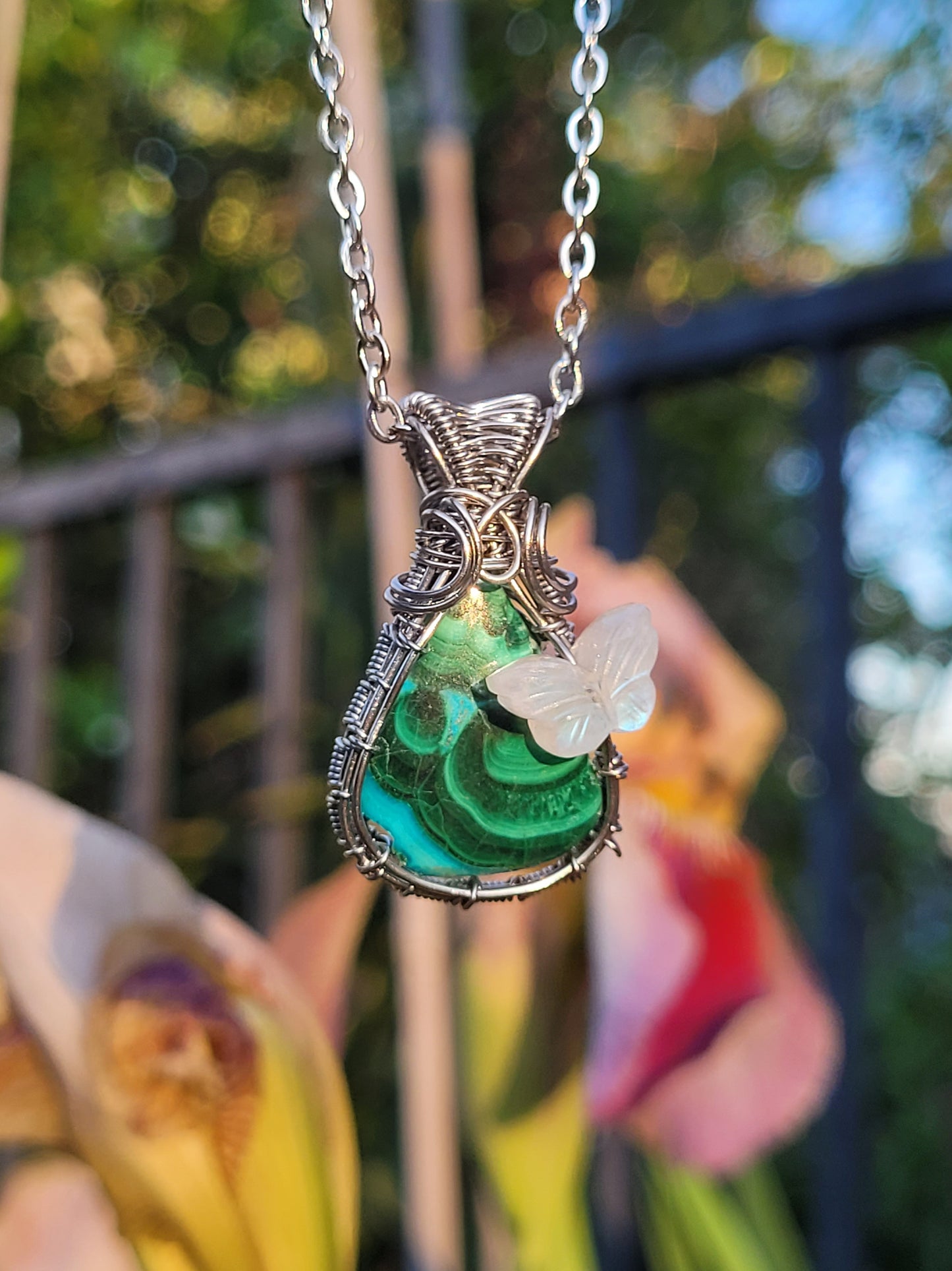 Malacholla + Moonstone Wire Wrapped Pendant