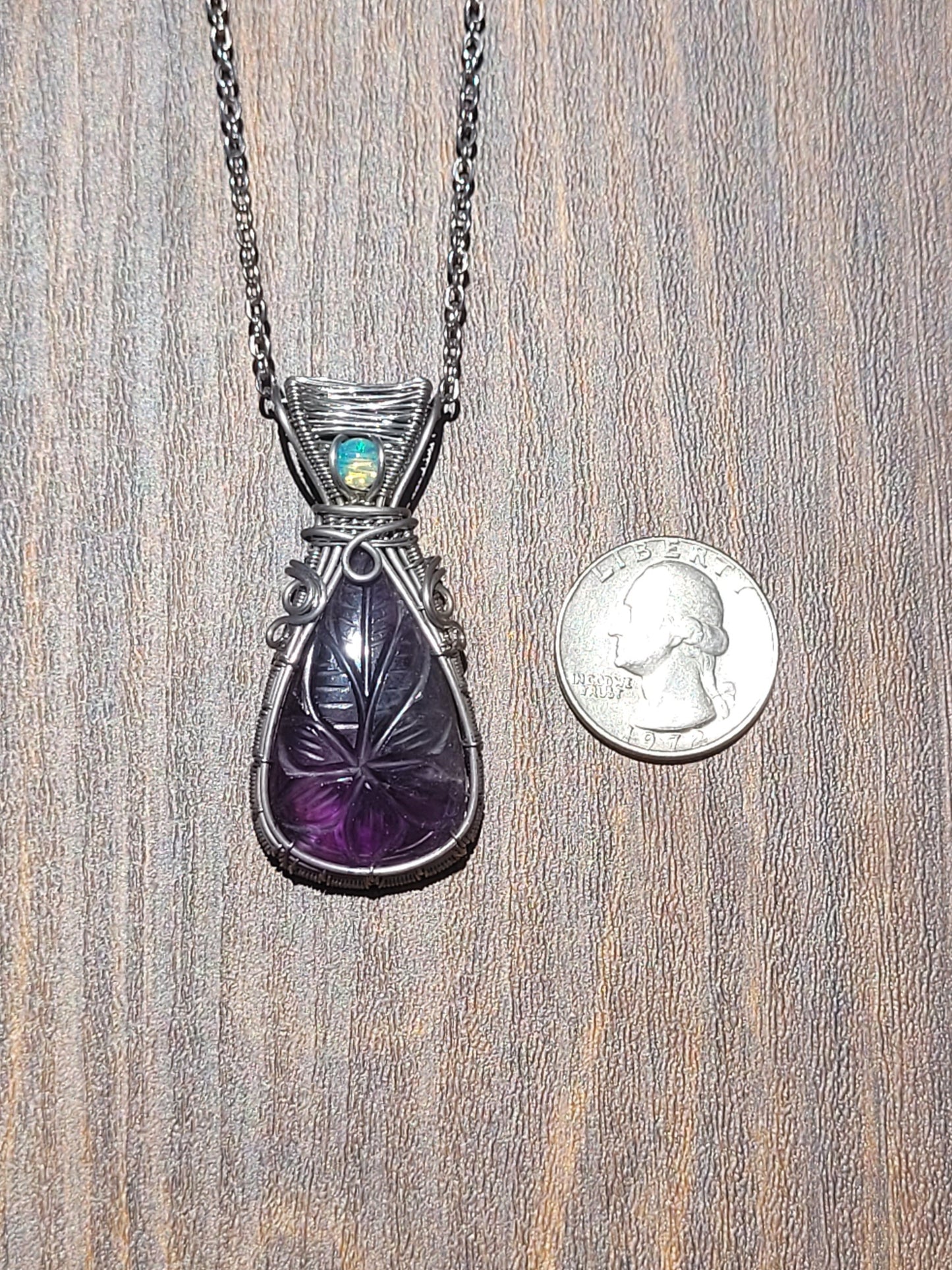 Carved Amethyst + Opal Wire Wrapped Pendant