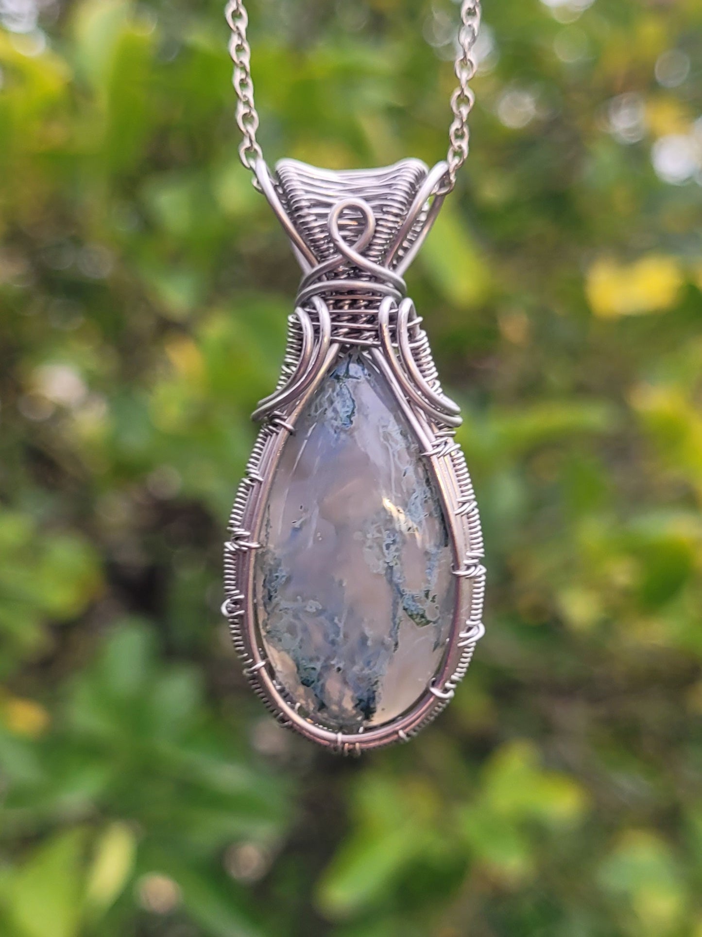 Moss Agate Wire Wrapped Pendant
