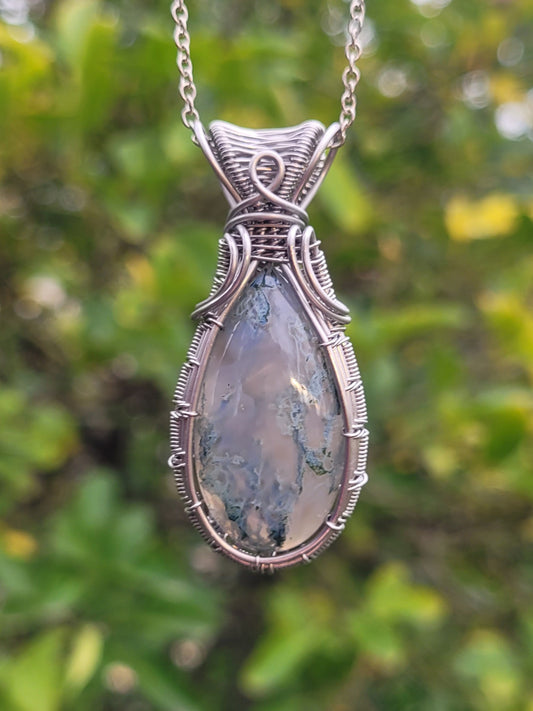 Moss Agate Wire Wrapped Pendant