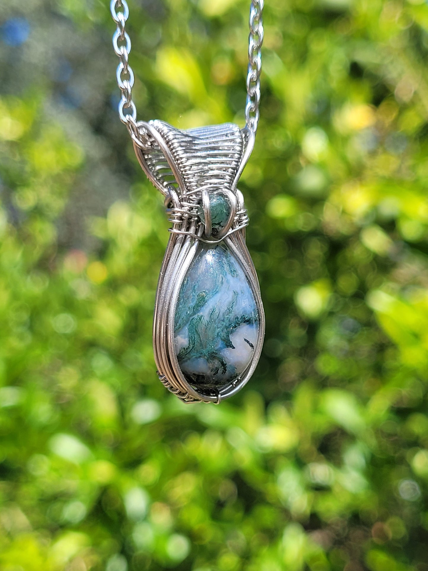 Moss Agate Wire Wrapped Pendant